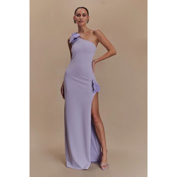 MESHKI Hallie One Shoulder Bow Maxi Dress Lilac Purple X-Small - Picture 1 of 7